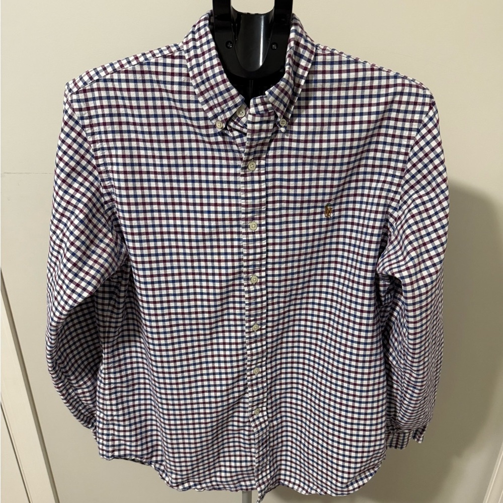 Polo Ralph Lauren Shirt Mens Red Navy Plaid Button Down Full Color Pony Sz Large